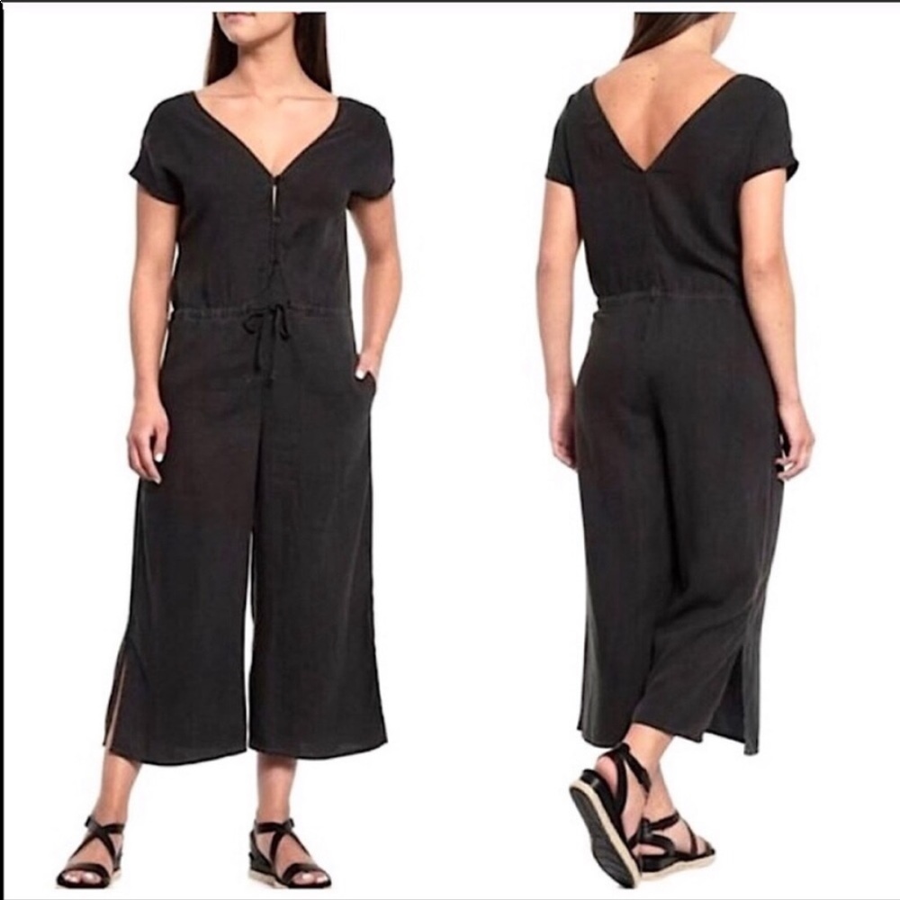 Anthro Cloth & Stone Linen Crop Wide Leg Jumpsuit